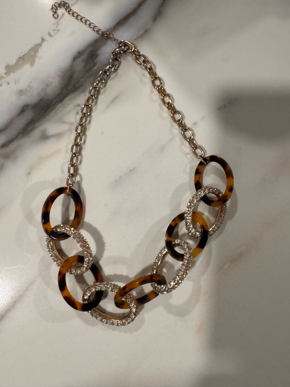 Tortoiseshell and Crystal Link Necklace - Gold Tone - lot of 4 necklaces